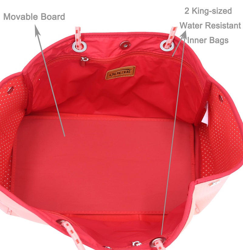 QOGiR Neoprene Multipurpose Beach Bag Tote with Inner Zipper Pocket (Coral, X-Large) - Image 4